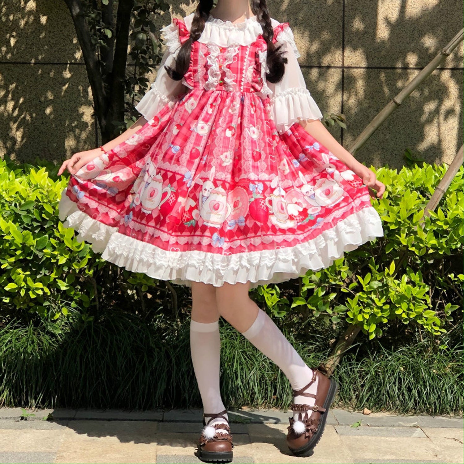 Women Girls Lolita Dress Lace Ruffle Frill Pleat Japanese Lovely Kawaii Cosplay Sweetheart Style